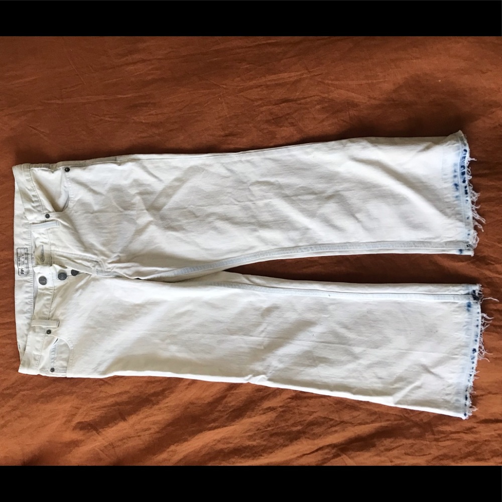 Free People White Wide Legged Cropped Denim